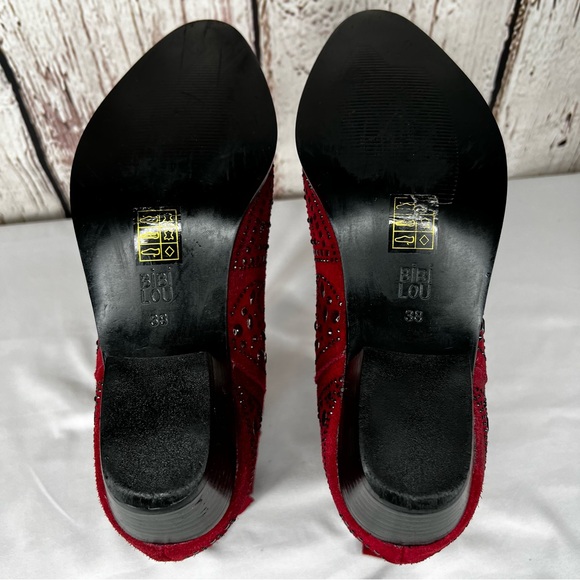 BiBi Lou Rhinestone Maroon Studded Embellished Leather Ankle Booties Boots SZ 38 - Picture 10 of 12
